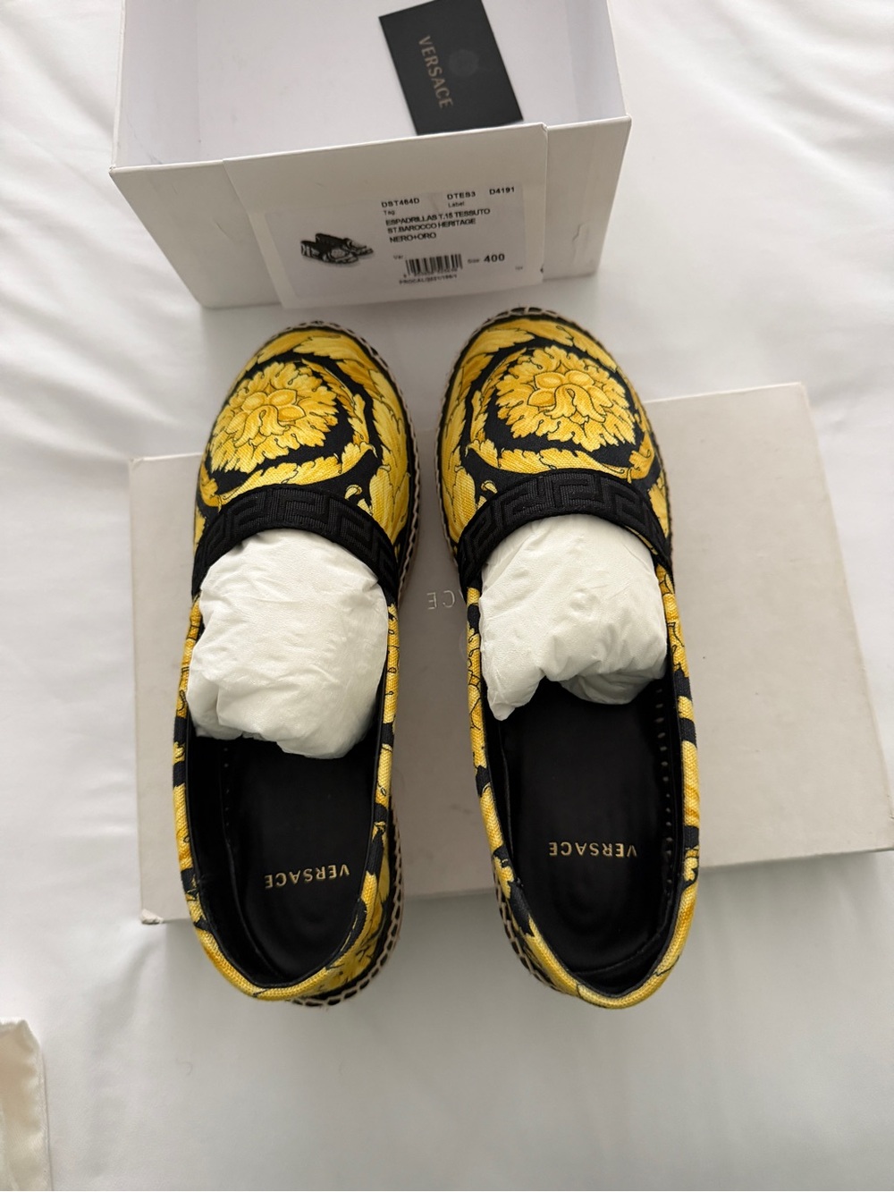 Versace Black & Yellow Barocco Slip-On Espadrilles